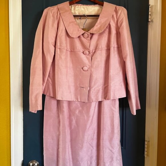 Vintage Jackets & Blazers - Handmade 60s vintage shantung silk skirt suit